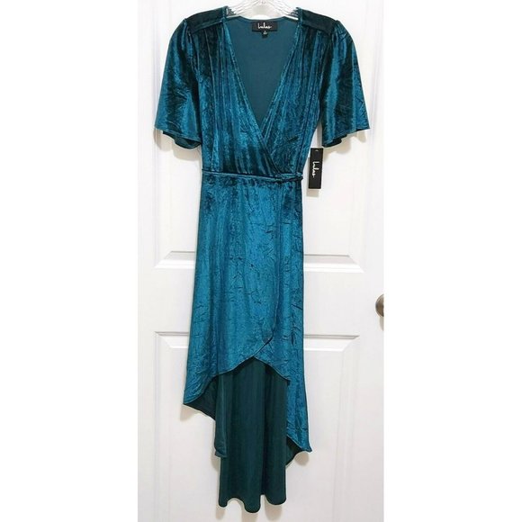 Lulus Dresses & Skirts - Lulu’s Women's Small Amour Teal Green Velvet High-Low Wrap Dress NWT